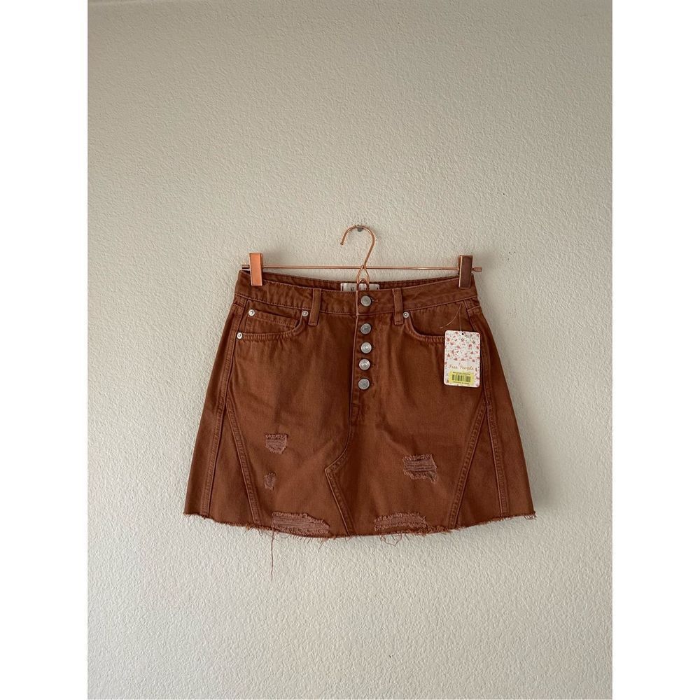 NWT free people rust distressed mini skirt size 27